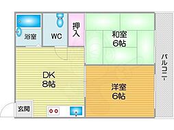 ウィステリア北島2号館 2DKの間取図画像