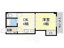 アレマーナ北加賀屋 1DKの間取図画像