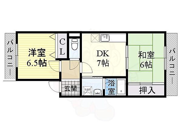 兵庫県尼崎市七松町３丁目(賃貸マンション2DK・2階・45.87㎡)の写真 その2