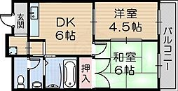 グランデージ元浜 2DKの間取図画像