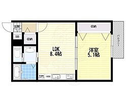 CASA立花 1LDKの間取図画像