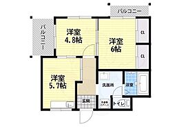 S.field東難波 2DKの間取図画像