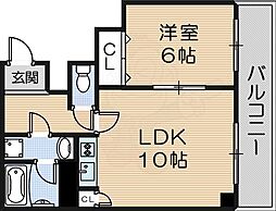 フロントリバー東難波 1LDKの間取図画像