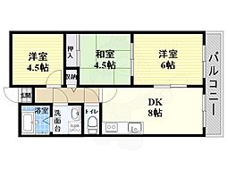 エイチ・ツー・オー杭瀬ビル 3DKの間取図画像