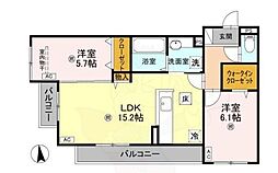パサログランデ賑町 1階2LDKの間取り