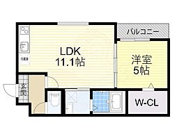 JR阪和線 百舌鳥駅 徒歩7分の賃貸アパート 1階1LDKの間取り
