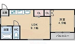 山之内サンハイツ 1LDKの間取図画像
