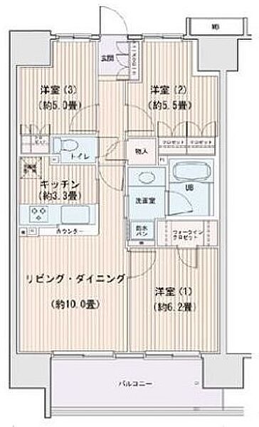 エスティメゾン豊洲レジデンス B1311｜東京都江東区豊洲３丁目(賃貸マンション3LDK・13階・66.00㎡)の写真 その2