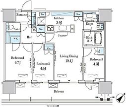 晴海フラッグ ポートビレッジ B棟（HARUMI FLAG） 5階3LDKの間取り