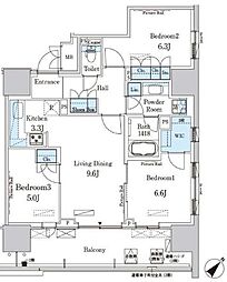 晴海フラッグ ポートビレッジ B棟（HARUMI FLAG） 4階3LDKの間取り