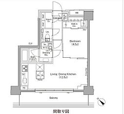 ザ・パークハビオ月島フロント 1LDKの間取図画像