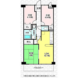 サンライズマンション所沢けやき台 3LDKの間取図画像