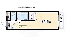 京都市営烏丸線 烏丸御池駅 徒歩4分の賃貸マンション 5階1Kの間取り