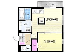 メゾン・ソネット二条新町 2階1LDKの間取り