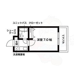 エステート朱雀 5階1Kの間取り