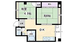 リエス西院 3階2DKの間取り