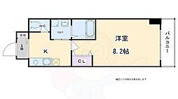 京都市営烏丸線 烏丸御池駅 徒歩7分の賃貸マンション 2階1Kの間取り