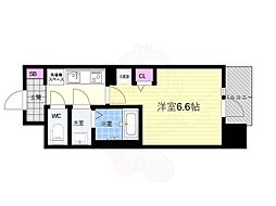 プラシード京都 6階1Kの間取り