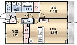 シュシュパルク太秦 2LDKの間取図画像