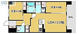 アーバンパーク淡路 9階2LDKの間取り