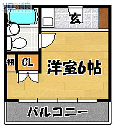 サンハイツ南館 4階ワンルームの間取り