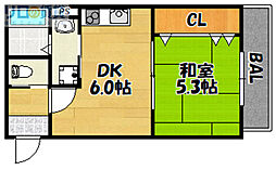 震雲マンション 3階1DKの間取り