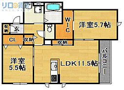 メゾンプレジール 2LDKの間取図画像