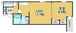 大阪市東淀川区大桐2丁目アパート 1LDKの間取図画像