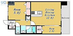 スプランディッドライズ新大阪ノース 1SLDKの間取図画像