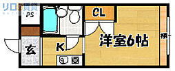 サンハイツ北館 1Kの間取図画像