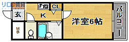 中市マンション 1Kの間取図画像
