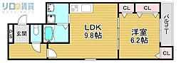 大阪市東淀川区大桐2丁目アパート 1LDKの間取図画像