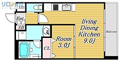 アーバンフラッツ西中島 1LDKの間取図画像