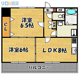 パレス東洋小松館 2LDKの間取図画像