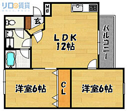 パティオ小松 2LDKの間取図画像