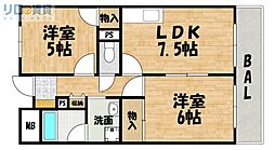 久光マンション 2LDKの間取図画像