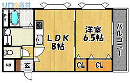 パレス東洋小松館 1LDKの間取図画像