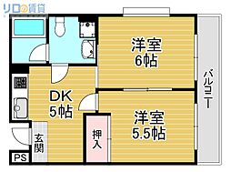 ハイムプレセア 2DKの間取図画像