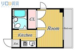 スリーデイズ新大阪 1Kの間取図画像