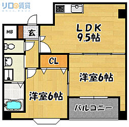 パレス東洋小松館 2LDKの間取図画像