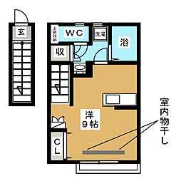 コート中湖ときわ台 2階ワンルームの間取り