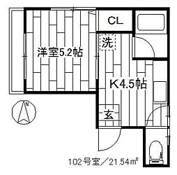 エクセル北町 1Kの間取図画像