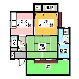 コーポ若林 2DKの間取図画像