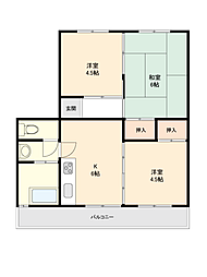 大洋ハイツ2棟 3DKの間取図画像