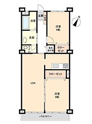 霞ケ丘コーポラス 2LDKの間取図画像
