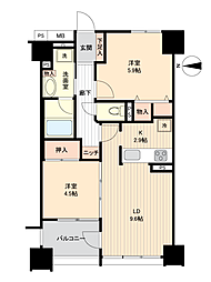 藤和河原町二条ホームズ 2LDKの間取図画像