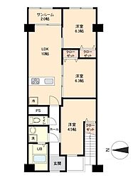 小金井スカイコーポラス 3LDKの間取図画像