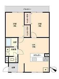 コーポ川岸A棟 2LDKの間取図画像