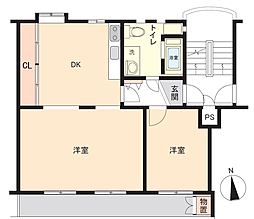 県住宅供給公社大磯こゆるぎハイツ4号棟 2DKの間取図画像