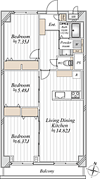 グリーンコーポ川口B棟 3LDKの間取図画像